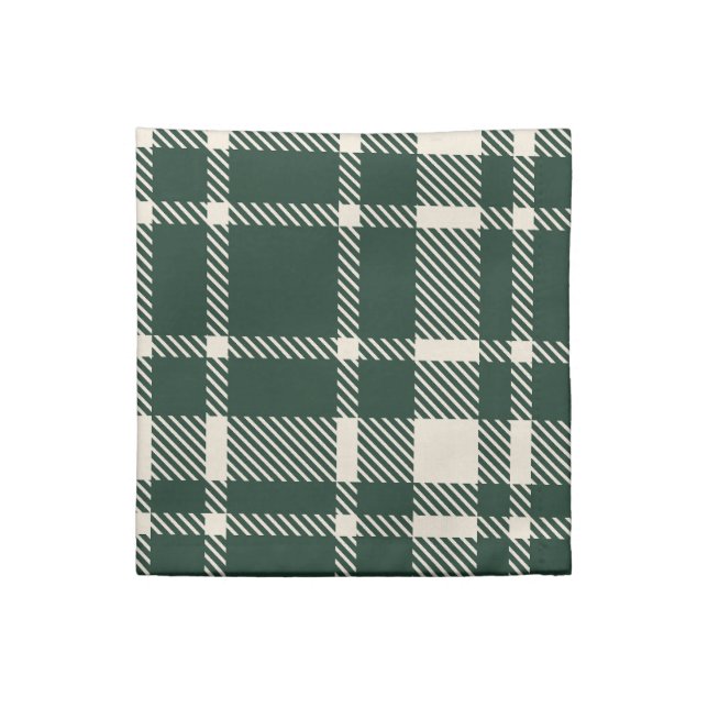Classic Plaid Tartan Pattern-Emerald & Cream Cloth Napkin (Quarter Fold)