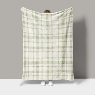 Classic Plaid Tartan Pattern-Mint Green & Cream Fleece Blanket
