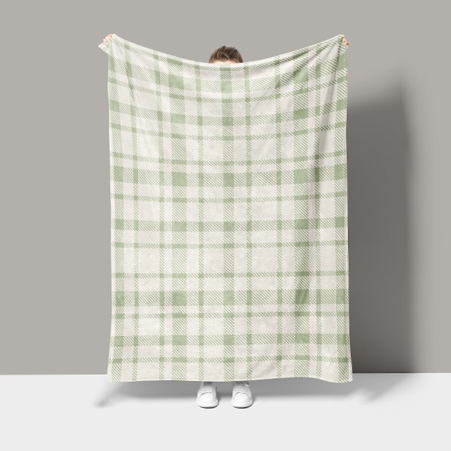 Classic Plaid Tartan Pattern-Mint Green & Cream Fleece Blanket (Creator Uploaded)