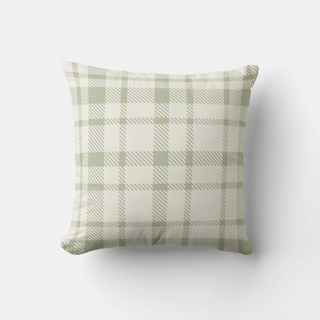 Classic Plaid Tartan Pattern-Mint Green & Cream Throw Pillow (Front)