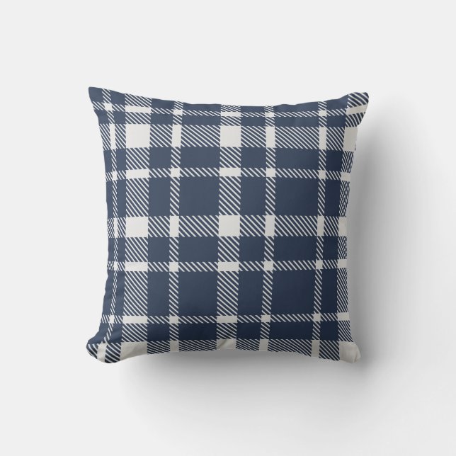 Classic Plaid Tartan Pattern-Navy & White Throw Pillow (Front)
