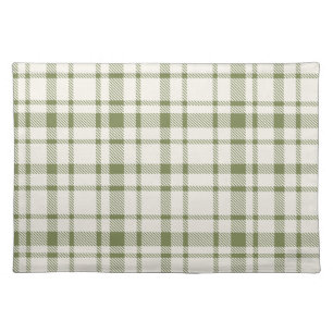 Classic Plaid Tartan Pattern-Olive Green & Cream Cloth Placemat