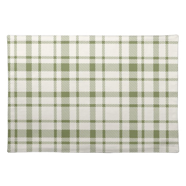 Classic Plaid Tartan Pattern-Olive Green & Cream Cloth Placemat (Front)