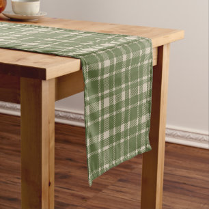 Classic Plaid Tartan Pattern-Olive Green & Cream Short Table Runner