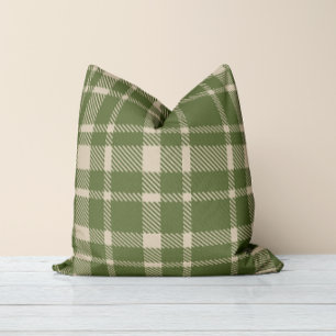 Classic Plaid Tartan Pattern-Olive Green & Cream Throw Pillow