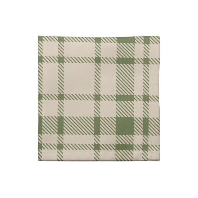 Classic Plaid Tartan Pattern-Olive Green & Taupe Cloth Napkin (Quarter Fold)