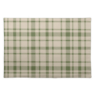 Classic Plaid Tartan Pattern-Olive Green & Taupe Cloth Placemat
