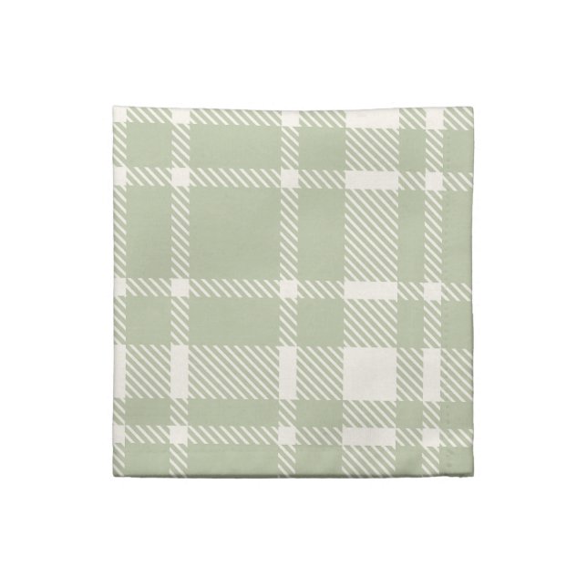 Classic Plaid Tartan Pattern-Soft Green & Ivory Cloth Napkin (Quarter Fold)