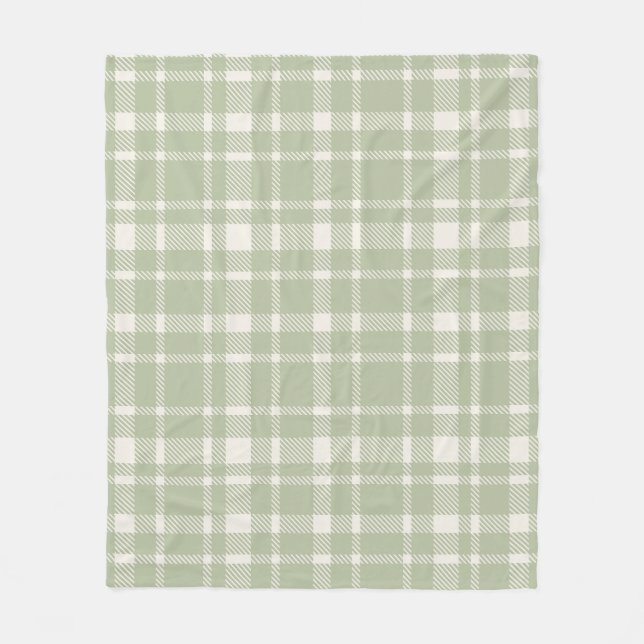 Classic Plaid Tartan Pattern-Soft Green & Ivory Fleece Blanket (Front)
