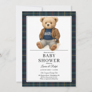 Classic Plaid Teddy Bear Baby Shower Invitation