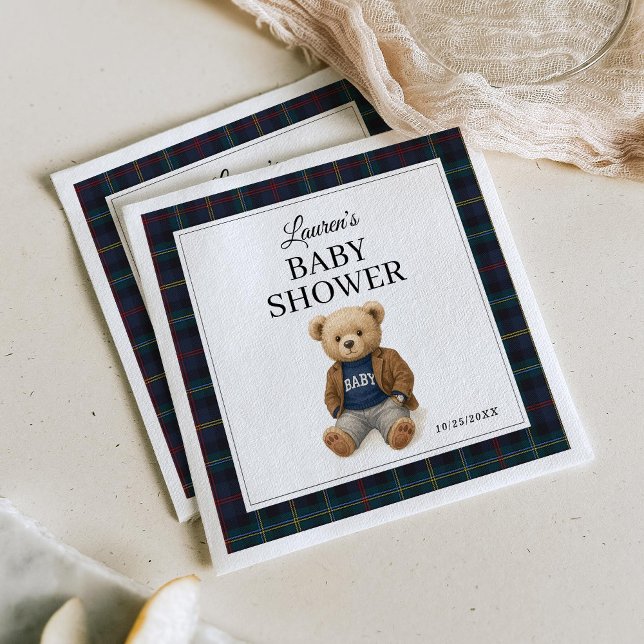 Classic Plaid Teddy Bear Baby Shower Napkins  (Creator Uploaded)