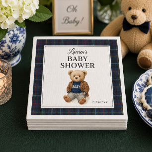 Classic Plaid Teddy Bear Baby Shower Napkins