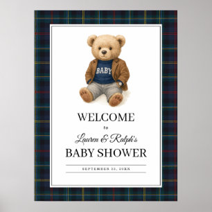 Classic Plaid Teddy Bear Baby Shower Poster