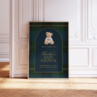 Classic Plaid Teddy Bear Baby Shower Welcome Sign
