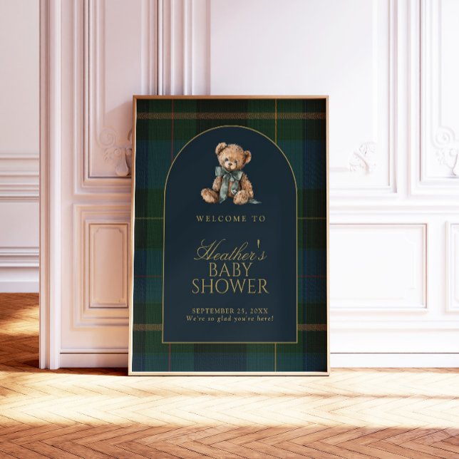 Classic Plaid Teddy Bear Baby Shower Welcome Sign (Creator Uploaded)