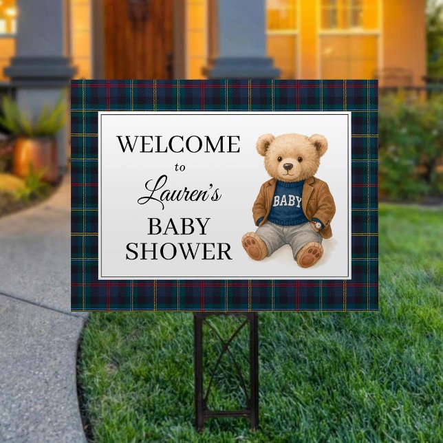 Classic Plaid Teddy Bear Baby Shower Yard Sign (Creator Uploaded)