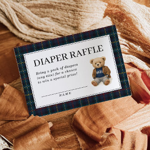 Classic Plaid Teddy Bear Diaper Raffle Cards 