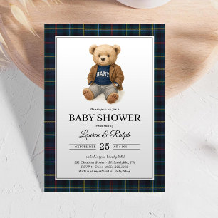 Classic Plaid Teddy Bear Lauren Baby Shower Invitation