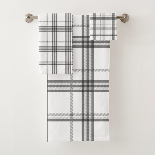 Classic Plaid White and Black Bath Towel Set (Insitu)
