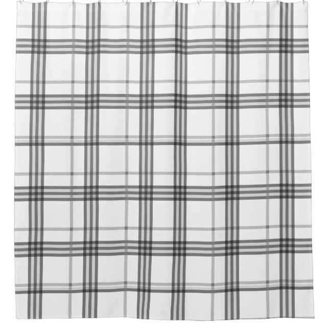 Classic Plaid White and Black  Shower Curtain (Front)