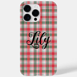 Classic Plaid Winter Tartan Red Name Personalized Case-Mate iPhone 14 Pro Max Case