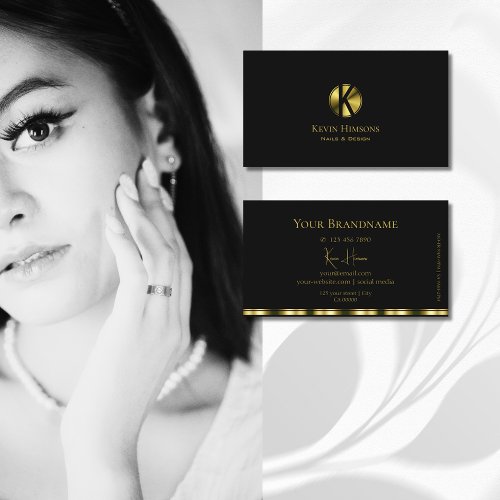 Classic Plain Black and Gold with Monogram Elegant Business Card
