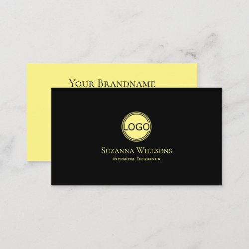 Classic Plain Black and Yellow with Logo Stylish Business Card
