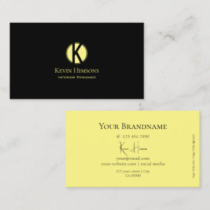 Classic Plain Black and Yellow with Monogram Chic Business Card