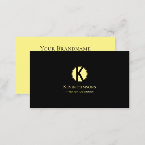 Classic Plain Black and Yellow with Monogram Chic Business Card
