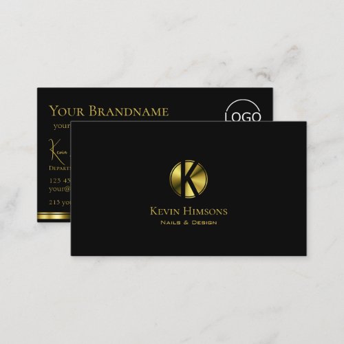 Classic Plain Black Gold with Monogram and Logo Business Card