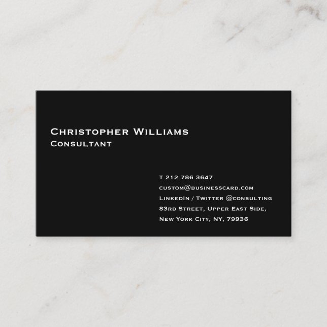 Classic Plain Black Modern Minimalist Professional Business Card (Front)