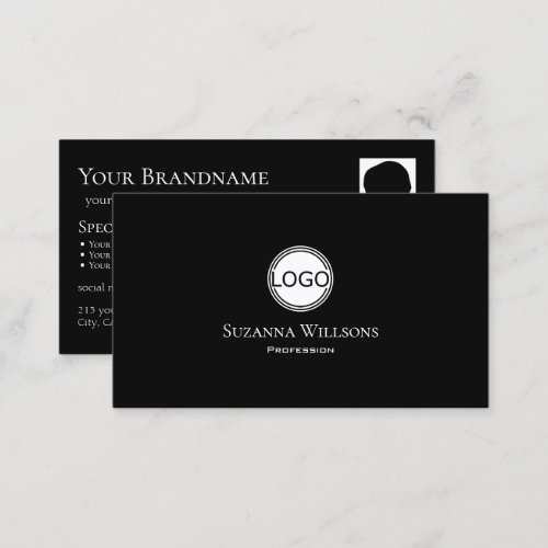 Classic Plain Black White Dot with Logo and Photo Business Card
