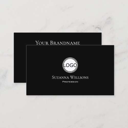 Classic Plain Black with White Circle and Logo Business Card