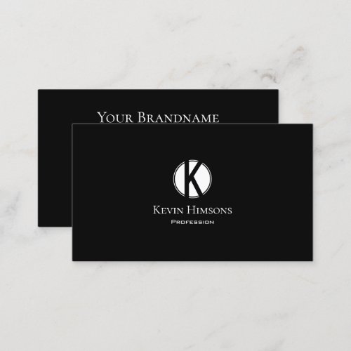 Classic Plain Black with White Circle and Monogram Business Card