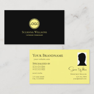 Classic Plain Black Yellow with Logo and Photo Business Card