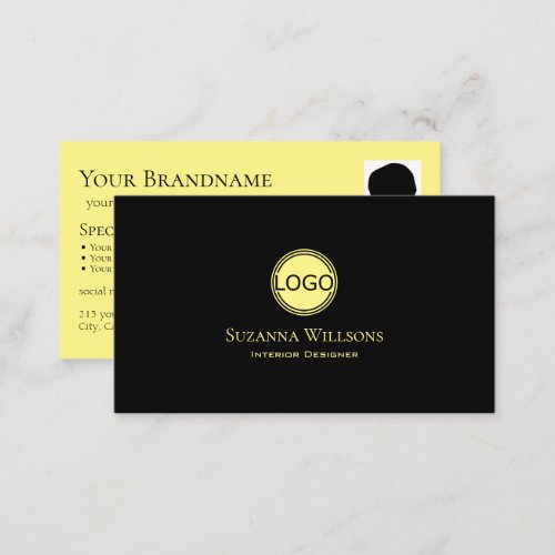 Classic Plain Black Yellow with Logo and Photo Business Card