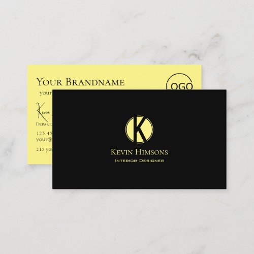 Classic Plain Black Yellow with Monogram and Logo Business Card
