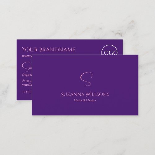 Classic Plain Royal Purple with Monogram and Logo Business Card