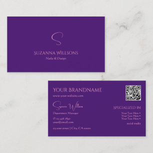 Classic Plain Royal Purple with Monogram QR-Code Business Card
