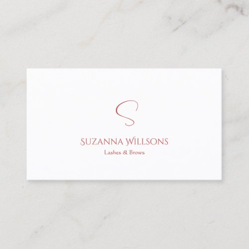 Classic Plain White and Red with Monogram Modern Business Card