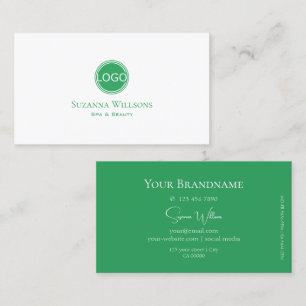 Classic Plain White and Sea Green with Logo Modern Business Card