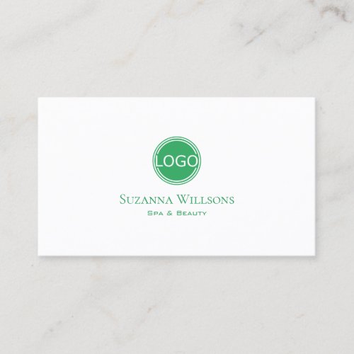 Classic Plain White and Sea Green with Logo Modern Business Card