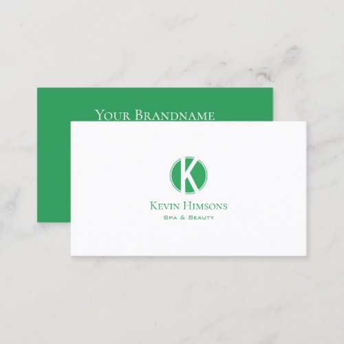 Classic Plain White and Sea Green with Monogram Business Card
