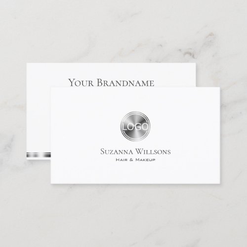 Classic Plain White and Silver with Logo Elegant Business Card