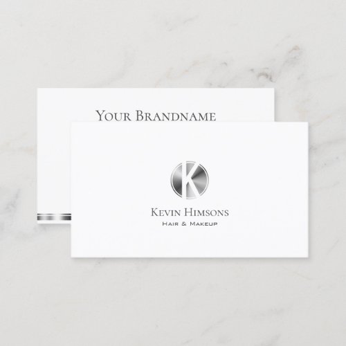 Classic Plain White and Silver with Monogram Chic Business Card