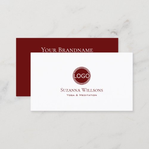 Classic Plain White and Wine Red with Logo Modern Business Card