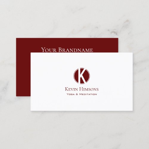 Classic Plain White and Wine Red with Monogram Business Card