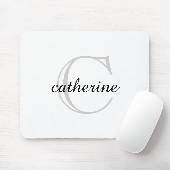 Classic Plain White Script Monogram Mouse Pad (With Mouse)