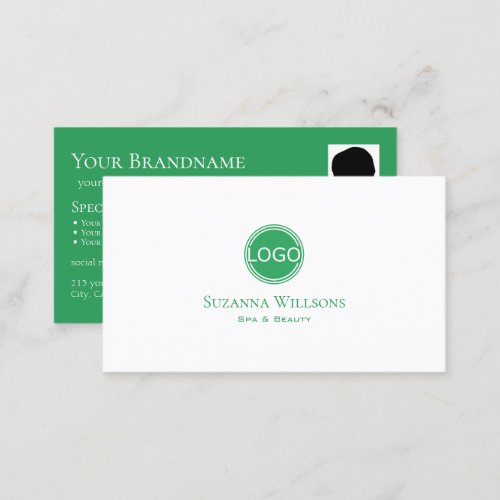 Classic Plain White Sea Green with Logo and Photo Business Card