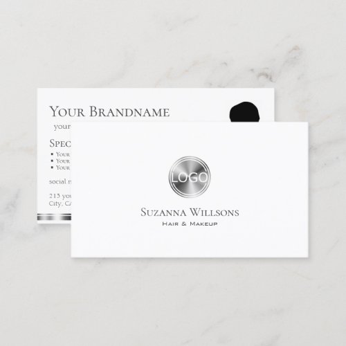 Classic Plain White Silver with Logo and Photo Business Card